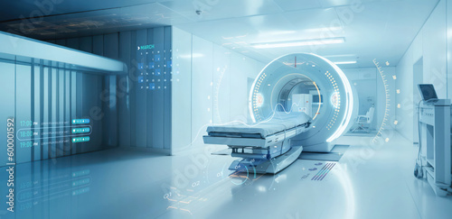 advanced mri or ct scan medical diagnosis machine at hospital lab as wide banner with copy space area - Generative AI photo
