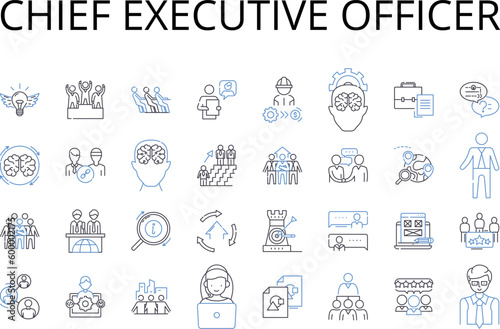 Chief Executive Officer line icons collection. President Elect, Senior Manager, Managing Director, General Counsel, Financial Officer, Marketing Specialist, Operations Manager vector and linear