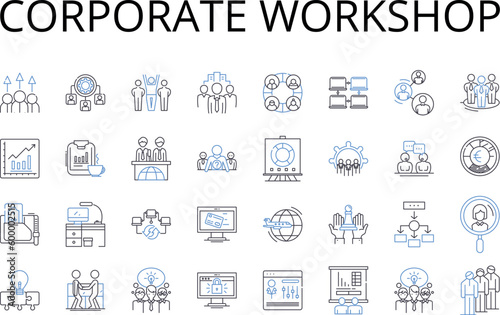 Corporate workshop line icons collection. Business seminar, Leadership retreat, Executive coaching, Team building, Manager training, Professional development, Skill enhancement vector and linear