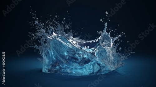 A dramatic water splash against a black background. Generative ai