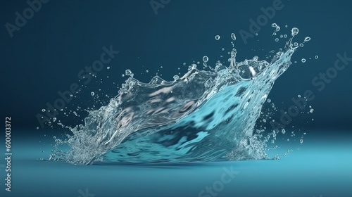 A water splash on a vibrant blue background. Generative ai