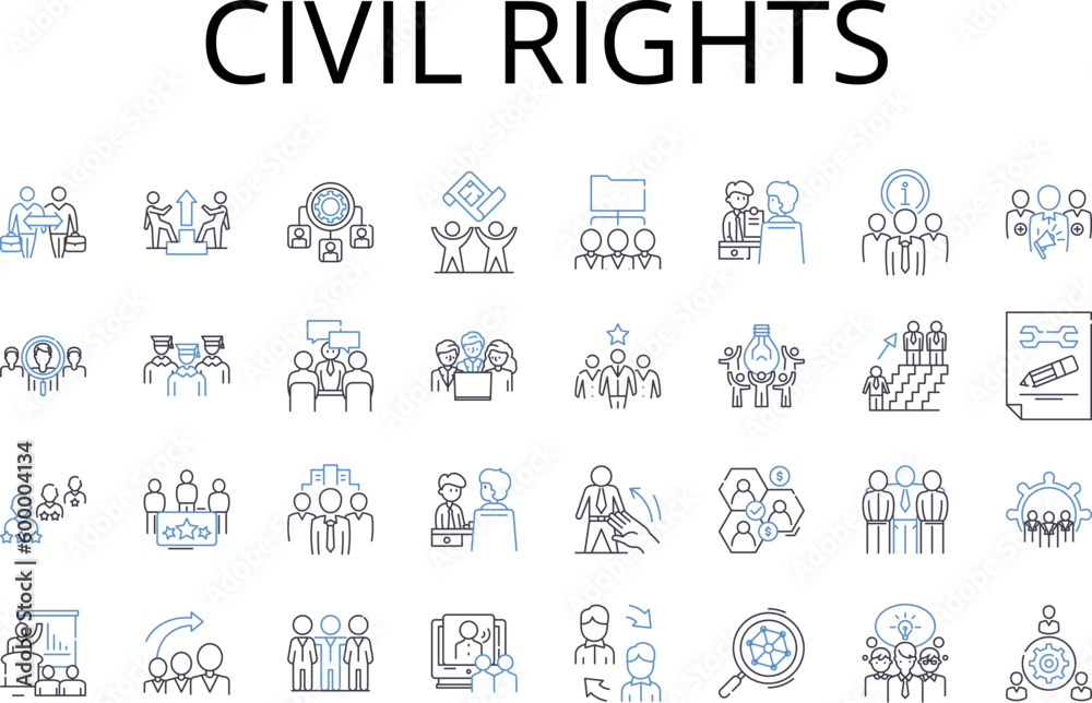 civil rights line icons collection. Social justice, Human rights, Environmentalism, Gender equality, Community activism, Animal welfare, Disability rights vector and linear illustration. Racial civil rights line icons collection. Social justice, Human rights, Environmentalism, Gender equality, Community activism, Animal welfare, Disability rights vector and linear illustration. Racial