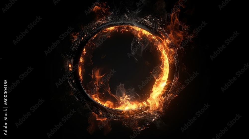 Fototapeta premium A fiery ring against a dark background. Generative ai