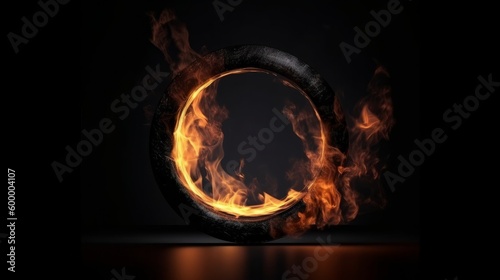 A fiery ring burning brightly against a black background. Generative ai