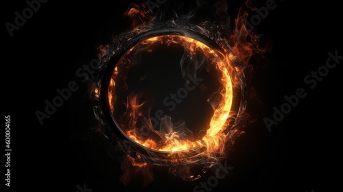 A fiery ring against a dark background. Generative ai