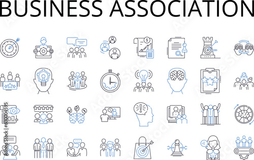 Business association line icons collection. Trade alliance, Corporate coalition, Enterprise partnership, Company consortium, Firm nerk, Commercial federation, Professional affiliation vector and