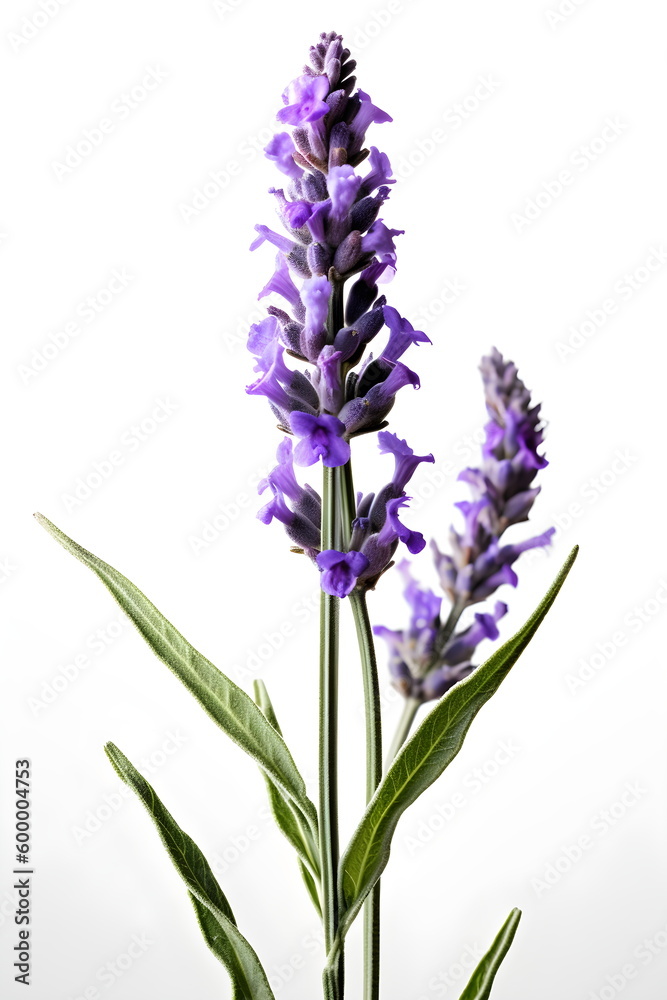 Obraz premium Lavenders blooming on white background, generative ai.