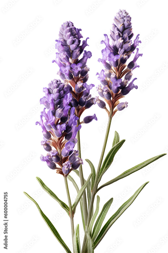 Naklejka premium Lavenders blooming on white background, generative ai.