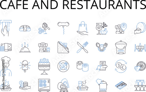 Cafe and restaurants line icons collection. Bistro, Diner, Eatery, Brasserie, Trattoria, Gastropub, Tavern vector and linear illustration. Pub,Canteen,Deli outline signs set