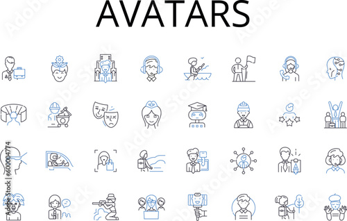 Avatars line icons collection. Comrades, Doppelgangers, Alternates, Twins, Counterparts, Emulations, Replicas vector and linear illustration. Reflections,Figures,Characters outline signs set