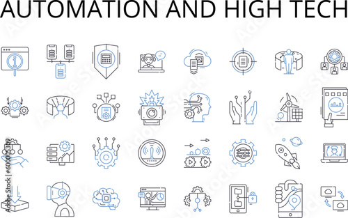 Automation and high tech line icons collection. Artificial intelligence, Modern technology, Computerized systems, Digital revolution, Robotic innovations, Automated processes, Technological