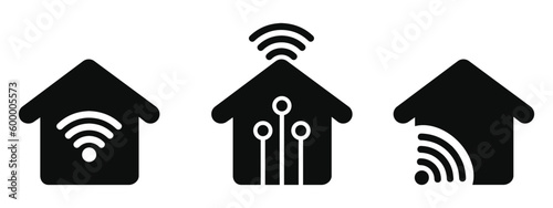 Smart home or connected home vector icon, house with signal wifi vector icons