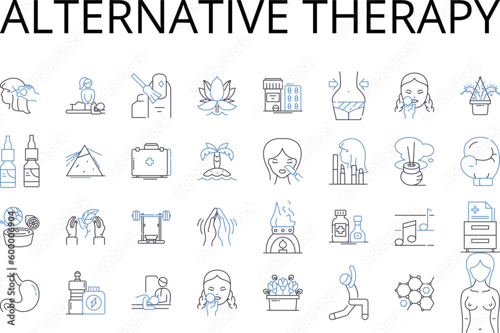 Alternative therapy line icons collection. Contemporary medicine, Novel approach, Unconventional medicine, Innovative technique, Holistic approach, Homeopathic remedy, Alternative treatment vector and