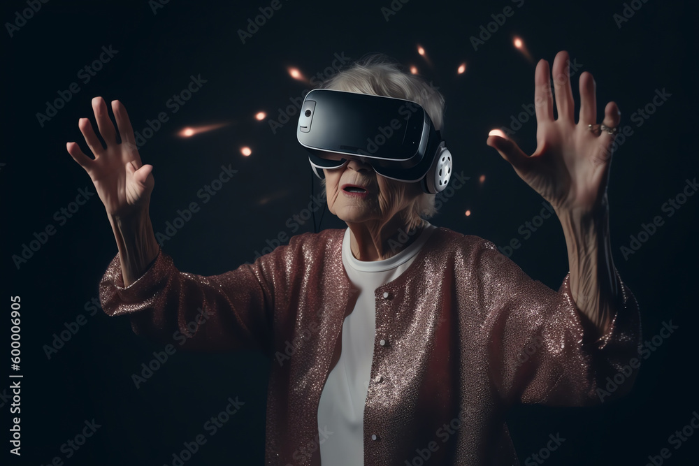 Elderly woman in VR glasses Elderly woman in VR glasses
