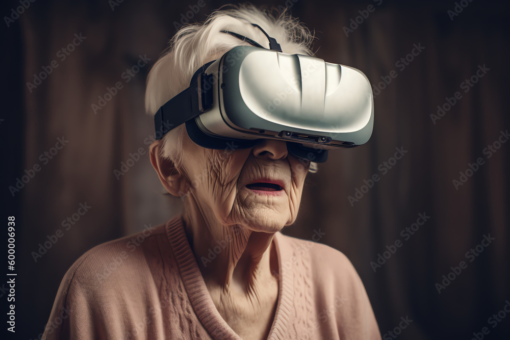 Elderly woman in VR glasses Elderly woman in VR glasses