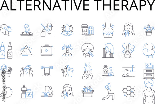 Alternative therapy line icons collection. Contemporary medicine, Novel approach, Unconventional medicine, Innovative technique, Holistic approach, Homeopathic remedy, Alternative treatment vector and