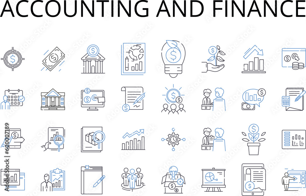 Accounting and finance line icons collection. Bookkeeping, Audit, Economics, Investment, Profitability, Financial analysis, Taxation vector and linear illustration. Risk management,Budgeting,Cash flow