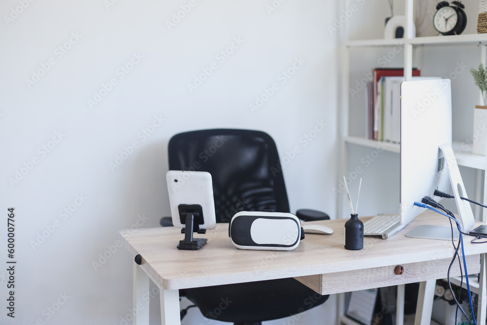 Virtual reality glasses on modern office desk. Virtual reality glasses on modern office desk.