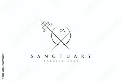 Big Bang Sanctuary Abstract Illustration Logo Concept Geometric Planet and Astrology Symbol Template.