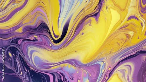 A vibrant abstract painting with yellow and purple colors blending together. Generative ai