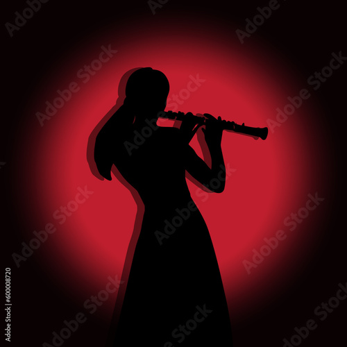 silhouette woman playing flute