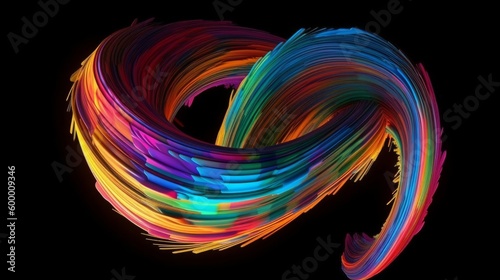 A vibrant multicolored swirl on a dark black background. Generative ai © cac_tus