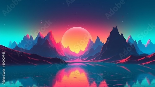 A scenic mountain lake at sunset with vibrant colors. Generative ai