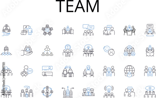 Team line icons collection. Squad, Group, Gang, Unit, Troop, Company, Posse vector and linear illustration. Band,Crew,Clique outline signs set