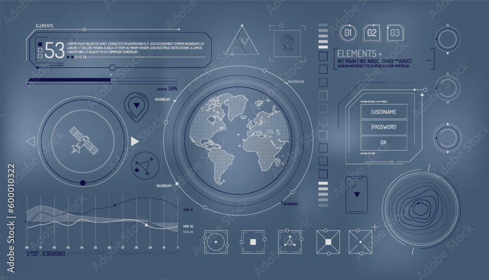 Set of infographic elements about satellite and data input. Set of infographic elements about satellite and data input.