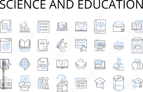 Science and education line icons collection. knowledge, intelligence, learning, comprehension, understanding, expertise, wisdom vector and linear illustration. insight,instruction,tutelage outline