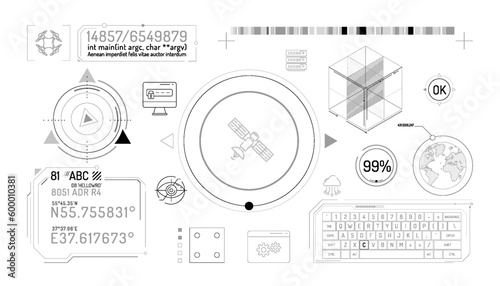 Set of infographic elements about satellite and quadcopter data protection.