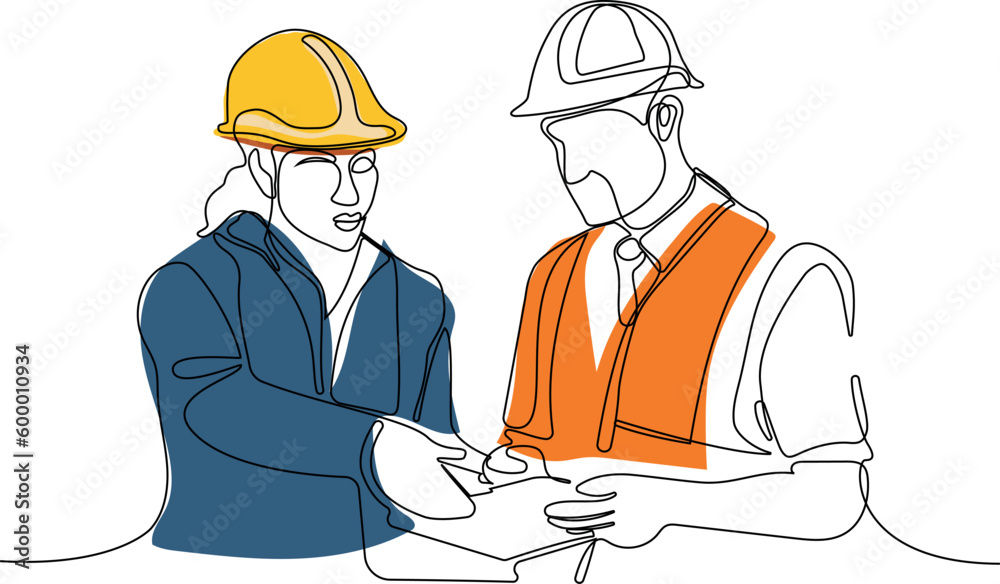 construction manager and engineer working on building site. Vector illustration