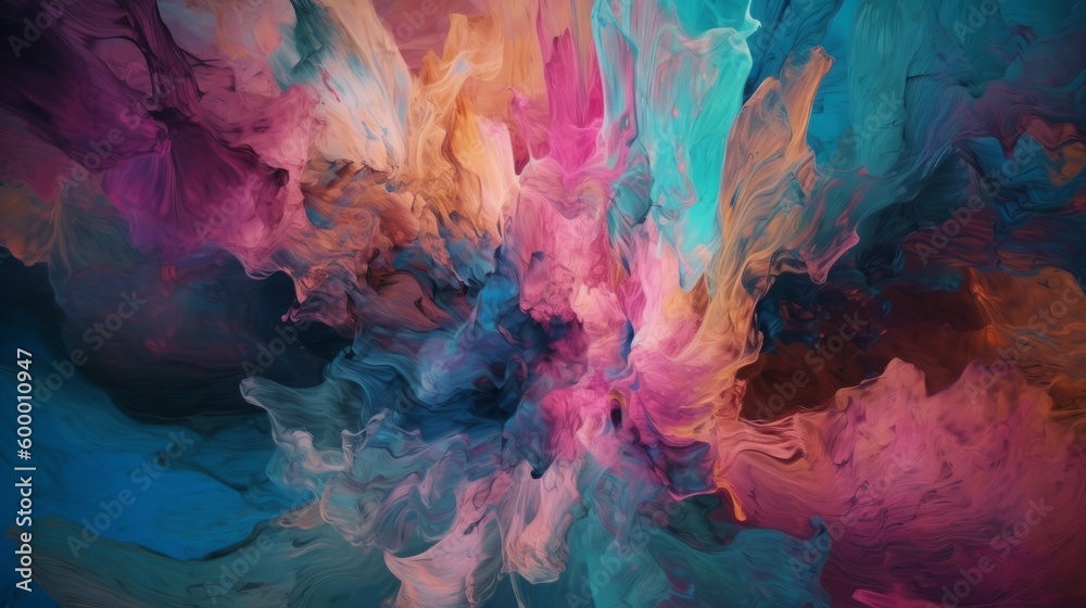 An abstract painting with blue, pink, and purple colors. Generative ai