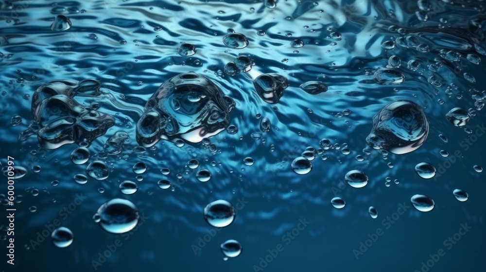 Water droplets on a blue surface. Generative ai Water droplets on a blue surface. Generative ai