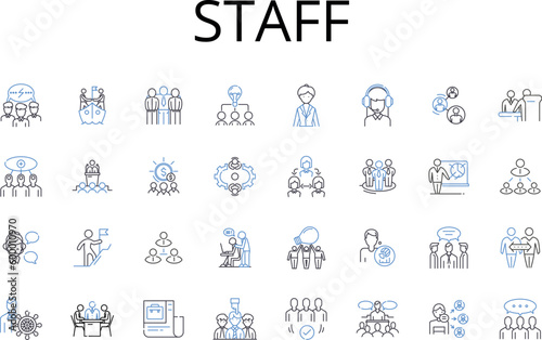 Staff line icons collection. Personnel, Employees, Workers, Team members, Crew members, Colleagues, Associates vector and linear illustration. Members,Teammates,Helpers outline signs set