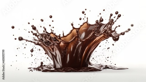 Chocolate melting and splashing into water against a clean white background. Generative ai
