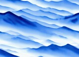 Saturated Blue Peaks, Seamless Watercolor-Style Pattern Landscape Illustration [Generative AI] 