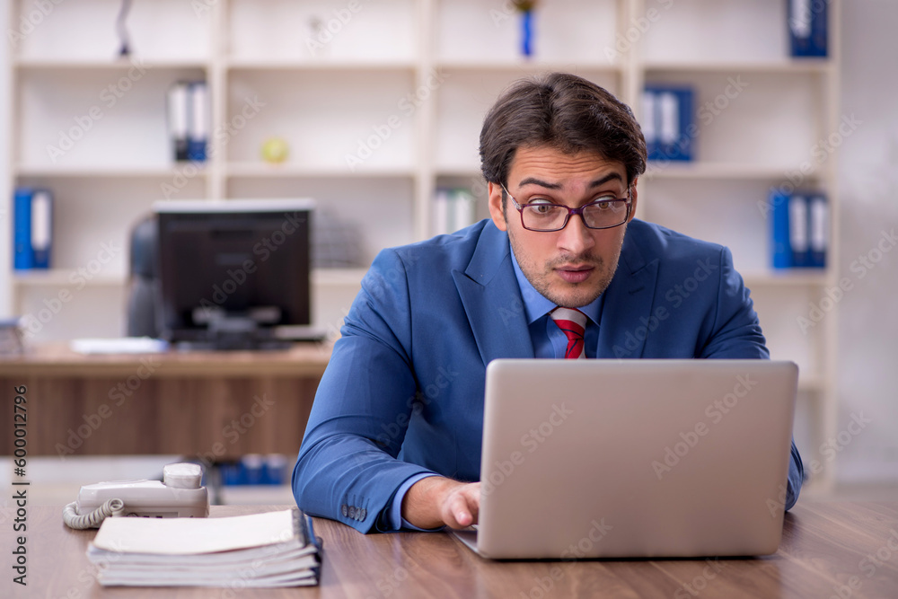 Young male employee working in the office Young male employee working in the office