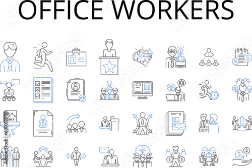 Office workers line icons collection. Desk jockeys, Cubicle dwellers, White-collar employees, Business professionals, Administrative staff, Paper pushers, Corporate workforce vector and linear