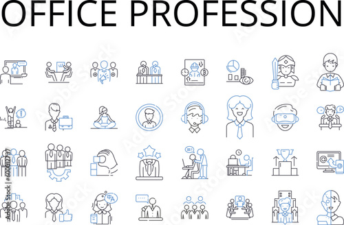 Office profession line icons collection. Job, Career, Occupation, Work, Vocation, Calling, Employment vector and linear illustration. Line of work,Trade,Business outline signs set