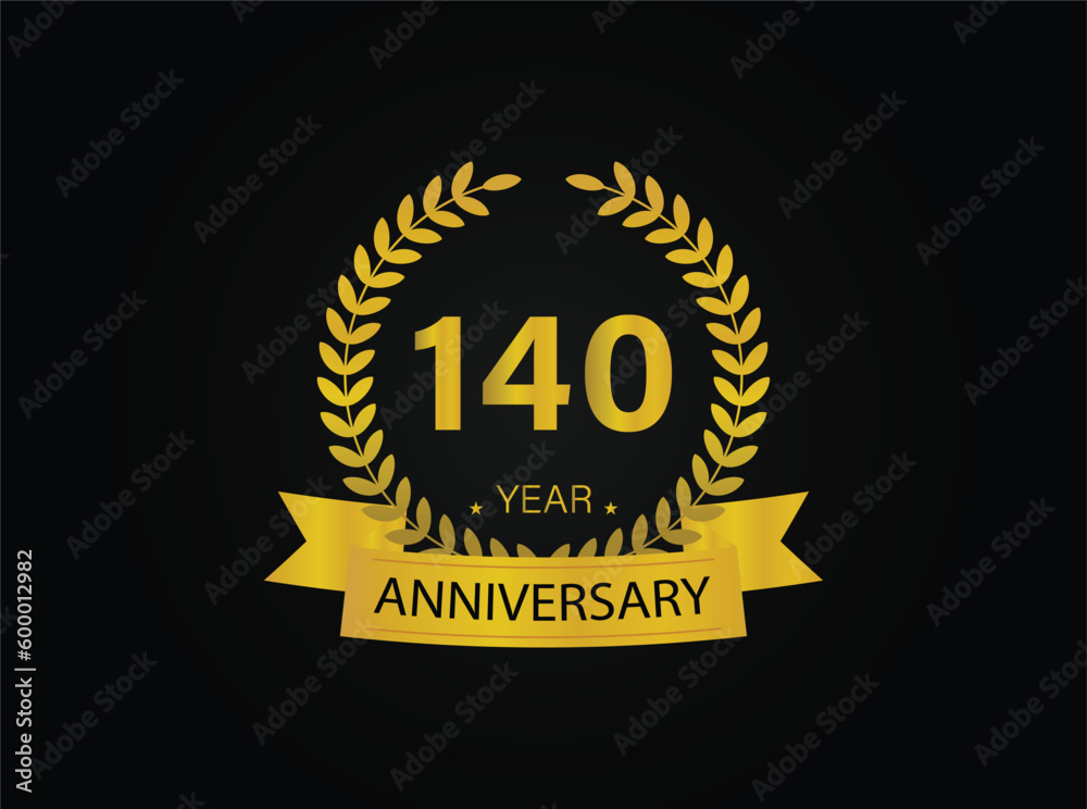 140th years golden anniversary logo celebration with ring and ribbon. 140th years golden anniversary logo celebration with ring and ribbon.