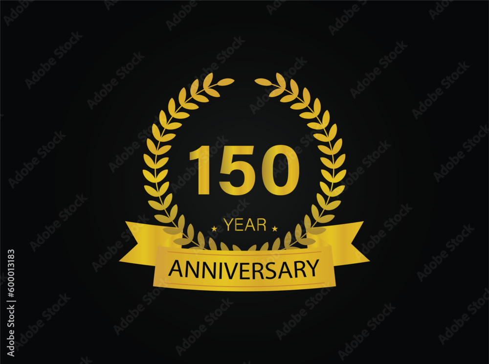 Fototapeta premium 150th years golden anniversary logo celebration with ring and ribbon.