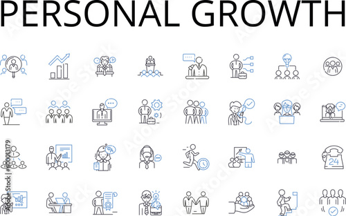 Personal growth line icons collection. Self-improvement, Personal development, Advancement journey, Progressive evolution, Inner transformation, Self-discovery, Maturation process vector and linear