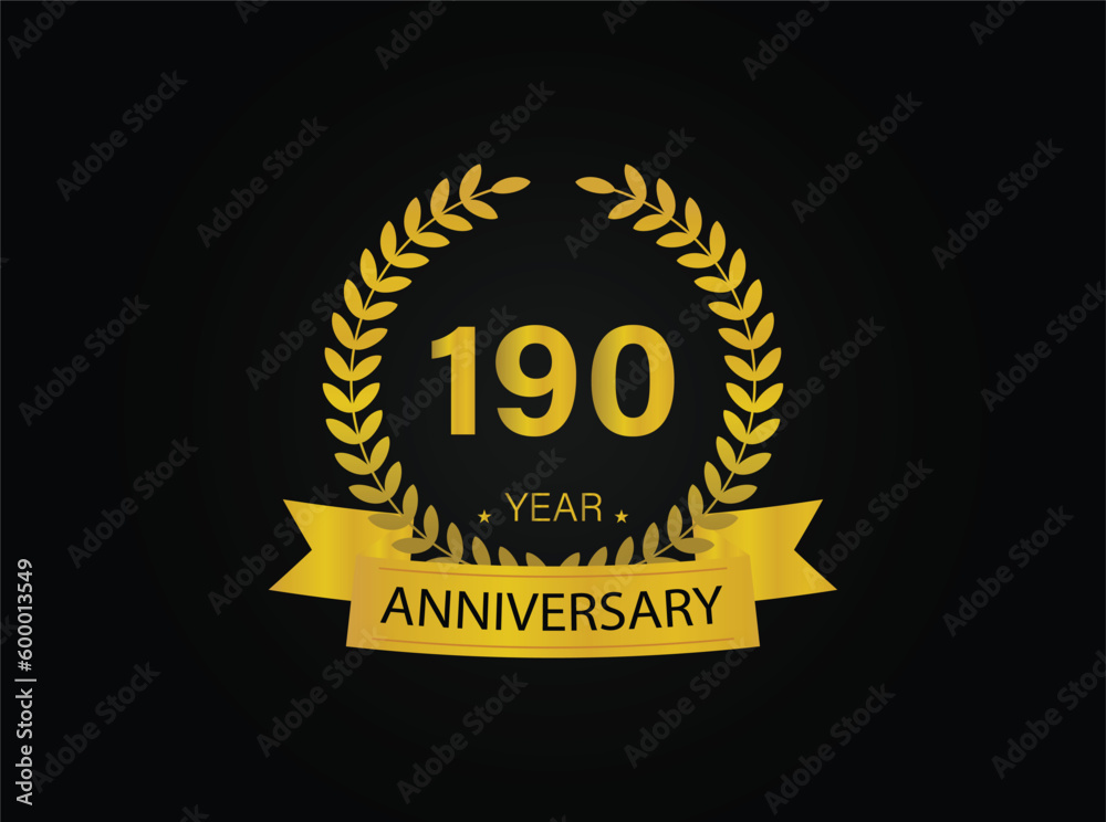 Fototapeta premium 190th years golden anniversary logo celebration with ring and ribbon.