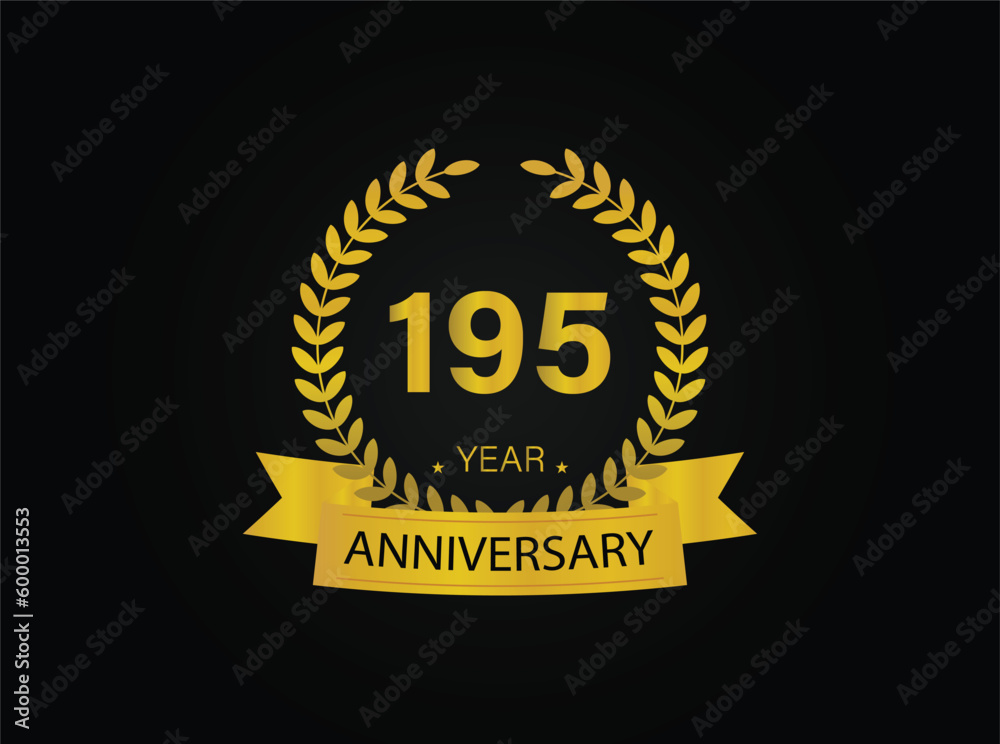 195th years golden anniversary logo celebration with ring and ribbon. 195th years golden anniversary logo celebration with ring and ribbon.