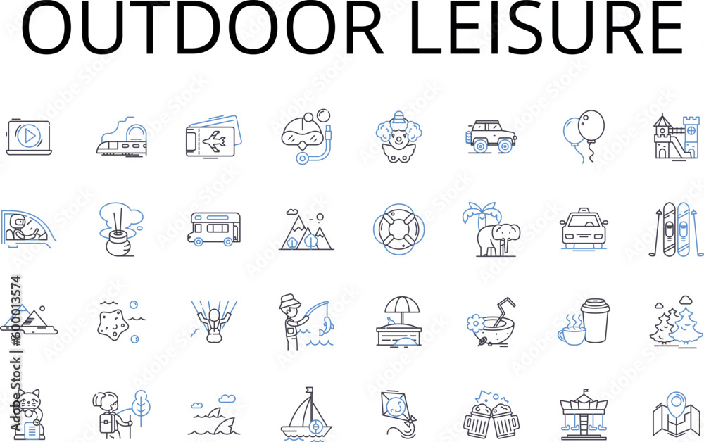 Outdoor leisure line icons collection. Luxurious comfort, Athletic pursuit, Carnal pleasure, Cultural immersion, Intellectual stimulation, Adventurous spirit, Creative expression vector and linear