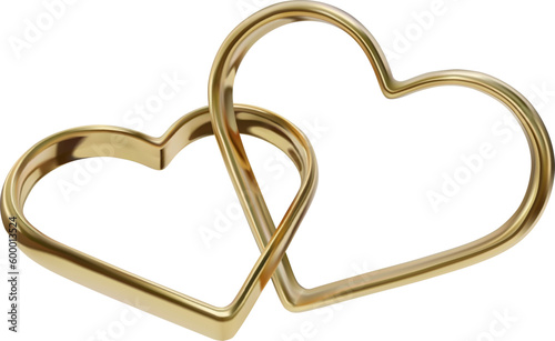 isolated heart shaped rings. realistic gold heart shaped rings for valentine's day and wedding