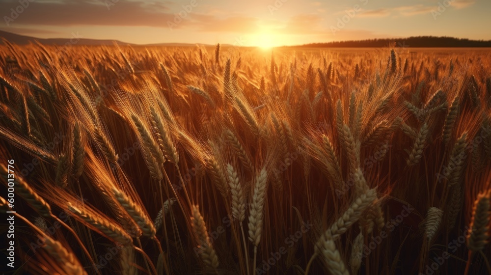 A golden wheat field at sunset. Generative ai A golden wheat field at sunset. Generative ai