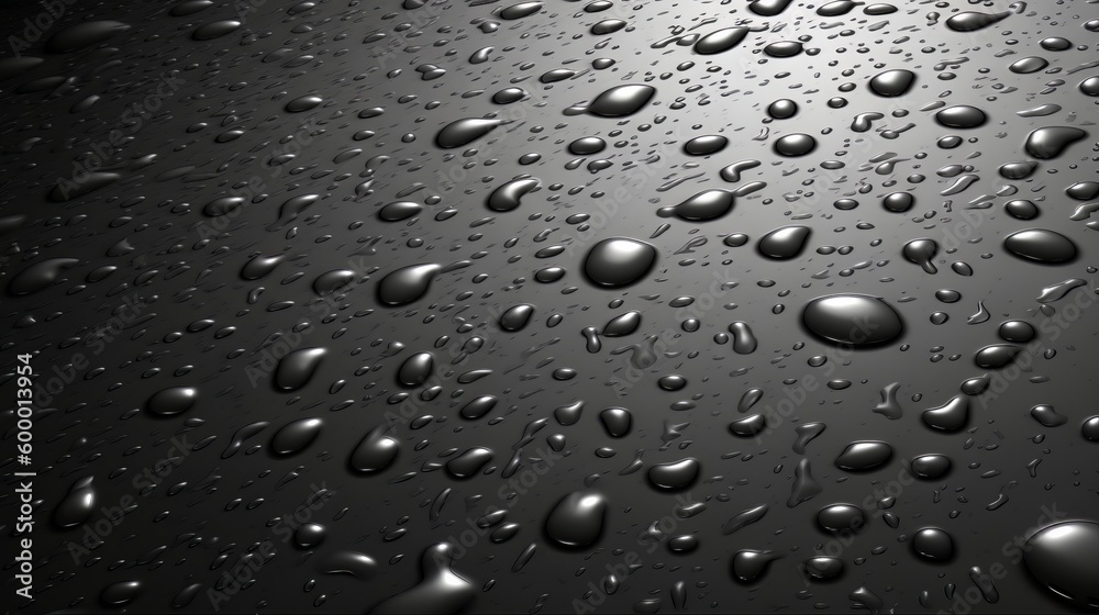 Water droplets on a dark surface. Generative ai