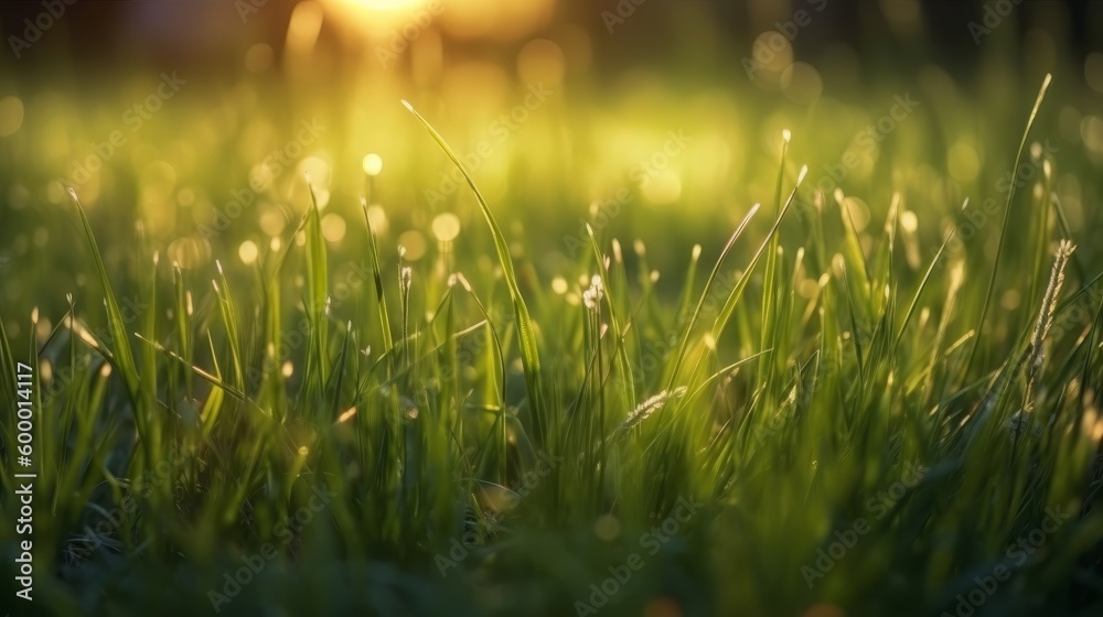 Sunlit grass in close-up. Generative ai